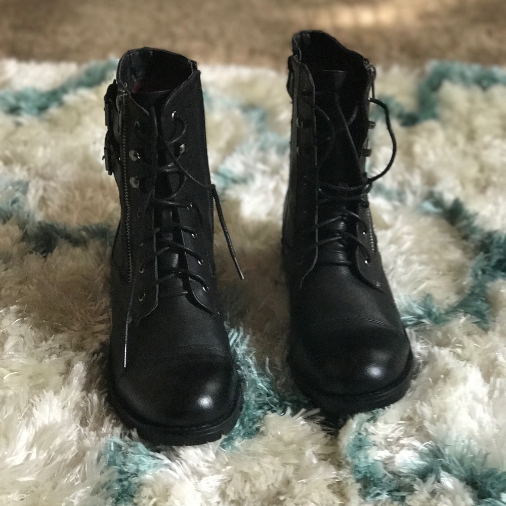 Lace-up black combat boots